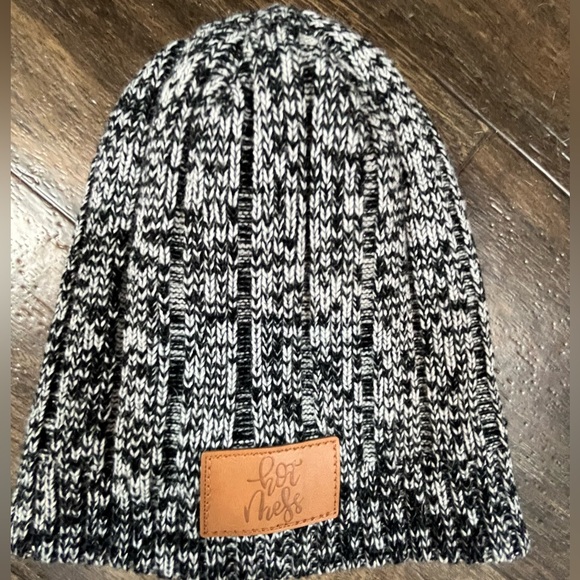 “Hot Mess" Theme Stocking Cap ~ Knit Beanie ~ Gray & Black cozy winter - Picture 2 of 3